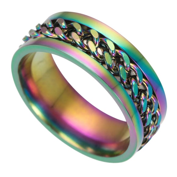 Men’s rainbow titanium steel chain band ring NWT 9 - Picture 3 of 11